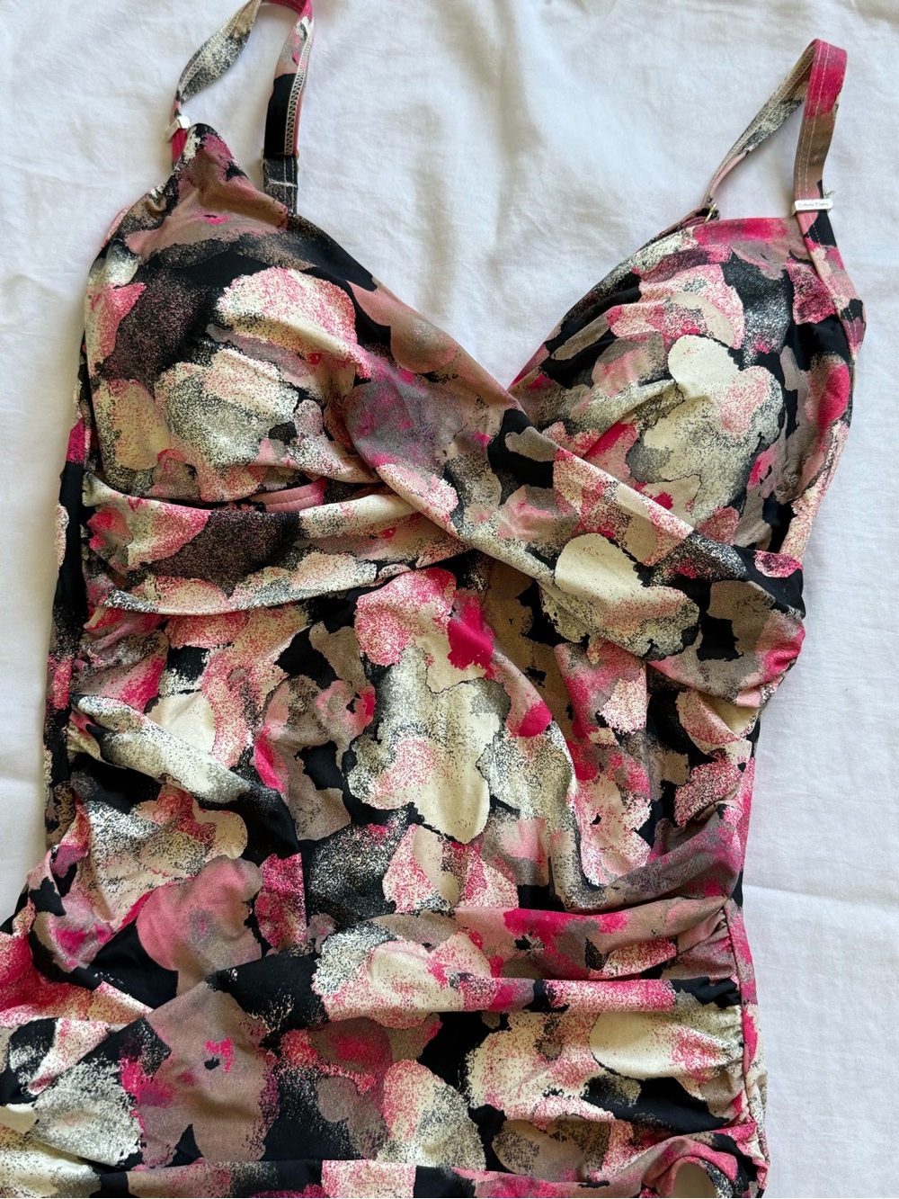 Calvin Klein Black Pink Cream Floral Print One-Piece Swimsuit size 10
